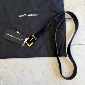 Yves Saint Laurent Black Leather Belt with Gold YSL Buckle